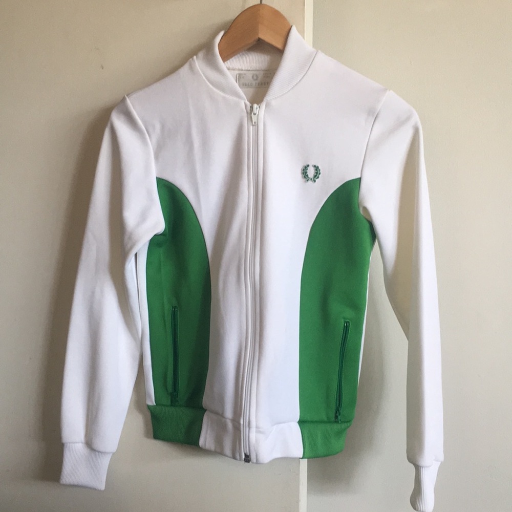 Fred Perry White and Green Track Jacket Size 6